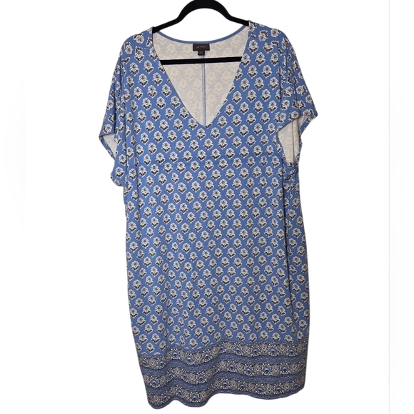 J. Jill Wearever Collection Tshirt Dress Blue Floral Boho Jersey Knit Size 3x - Picture 2 of 5